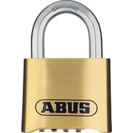 Abus Candado combinado 180IB/50 B/DFNLI, Cuerpo de latón forjado, Arco de acero inoxidable, Código numérico de cuatro dígitos