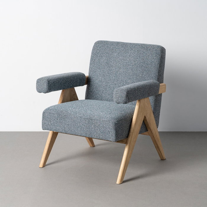 Sillón Azul Tejido-Madera Salón 74 X 76 X 85 cm Sillón Azul Tejido-Madera Salón 74 X 76 X 85 cm