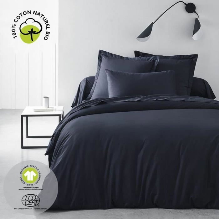 Today Juego de cama de 100% algodón orgánico Azul marino Certificado GOTS 240 x 260 cm