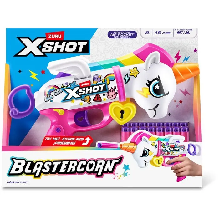 ZURU XSHOT Skins BlasterCorn Heartbreaker - Pistola de dardos para niños + 16 dardos - Juguete para mayores de 8 años ZURU XSHOT Skins BlasterCorn Heartbreaker - Pistola de dardos para niños + 16 dardos - Juguete para mayores de 8 años