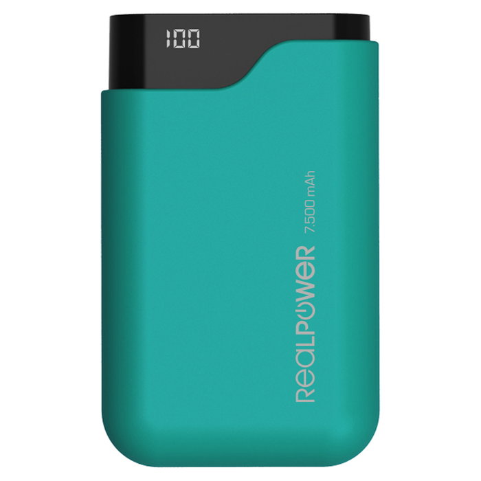 RealPower Powerbank PB-7500C 7500 mAh Doble Salida USB Color Negro/Verde con Cable MicroUSB y Tipo C Incluido