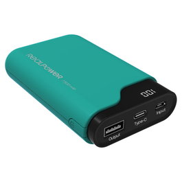 RealPower Powerbank PB-7500C 7500 mAh Doble Salida USB Color Negro/Verde con Cable MicroUSB y Tipo C Incluido