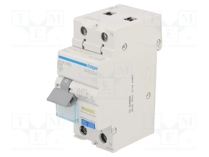 Hager ADA516D Interruptor Diferencial Typ A 1P+N 16A 30mA 10kA