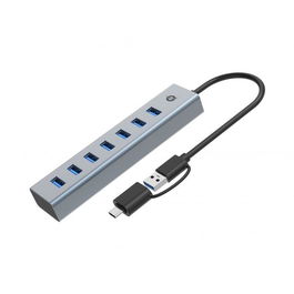 Conceptronic HUBBIES21G Hub USB 3.0 Gris 7 Puertos USB-A Macho USB-C Macho 5 Gbps
