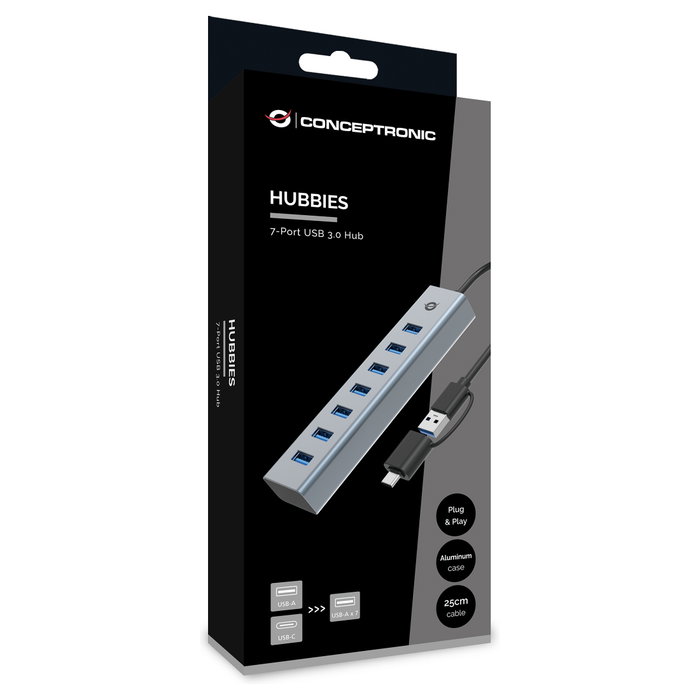 Conceptronic HUBBIES21G Hub de 7 Puertos USB 3.2 Gen 1 Gris Conceptronic HUBBIES21G Hub de 7 Puertos USB 3.2 Gen 1 Gris