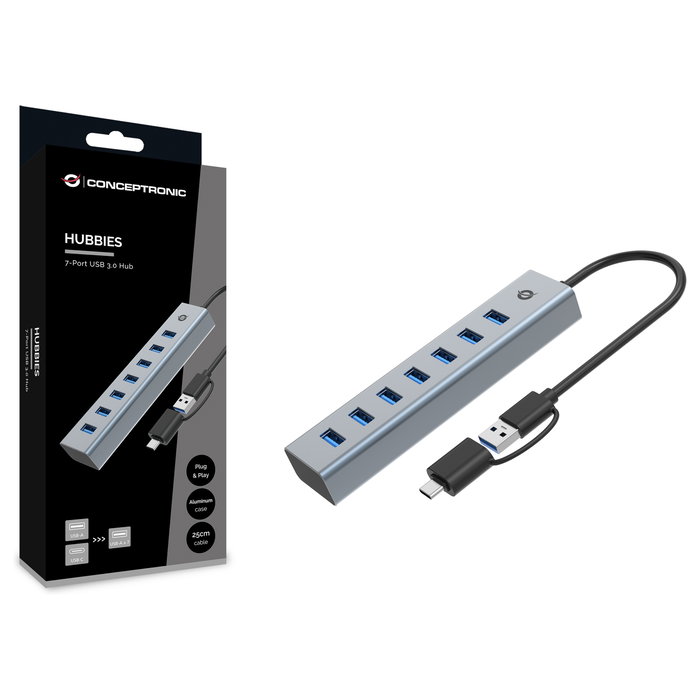 Conceptronic HUBBIES21G Hub de 7 Puertos USB 3.2 Gen 1 Gris Conceptronic HUBBIES21G Hub de 7 Puertos USB 3.2 Gen 1 Gris