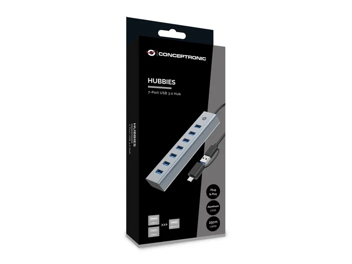 Conceptronic HUBBIES21G Hub de 7 Puertos USB 3.2 Gen 1 Gris Conceptronic HUBBIES21G Hub de 7 Puertos USB 3.2 Gen 1 Gris