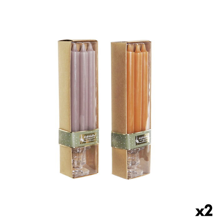 DKD Home Decor Set de 4 Velas de Cristal con Portavelas, Surtido Naranja y Gris