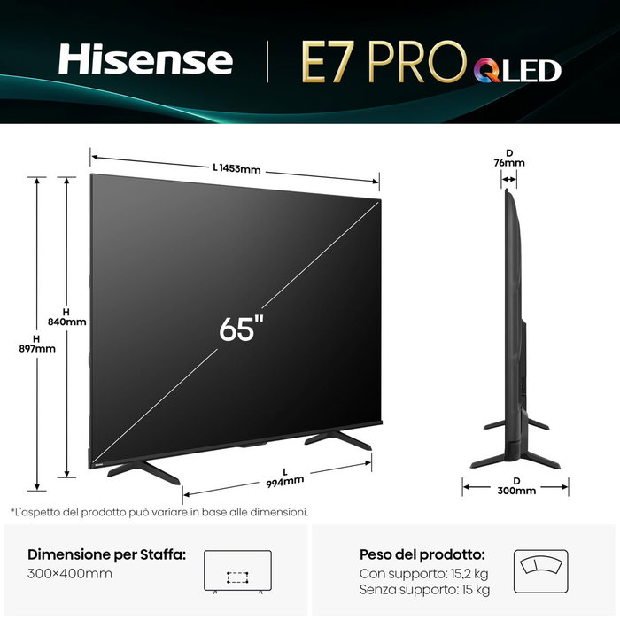 Smart TV Hisense 65E7Q PRO 4K Ultra HD 65" LED HDR D-LED QLED