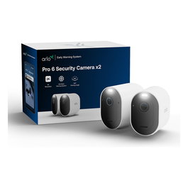 ARLO Pro 6 - Pack de 2 Cámaras de Seguridad Exterior 2K/4MP Inalámbricas con Visión Nocturna, WiFi, Alexa, Google Assistant, IP65, VMC4270P