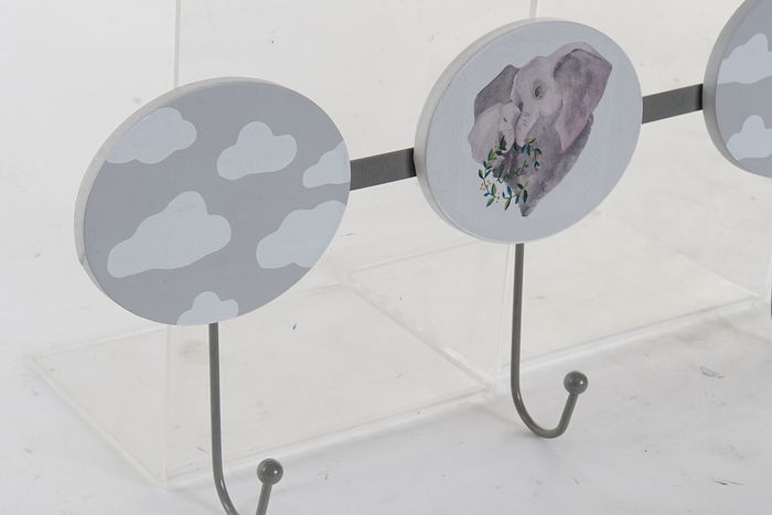 DKD Home Decor Perchero Pared Baby Gris Madera y Metal 5 x 40 x 17 cm (6 Unidades)