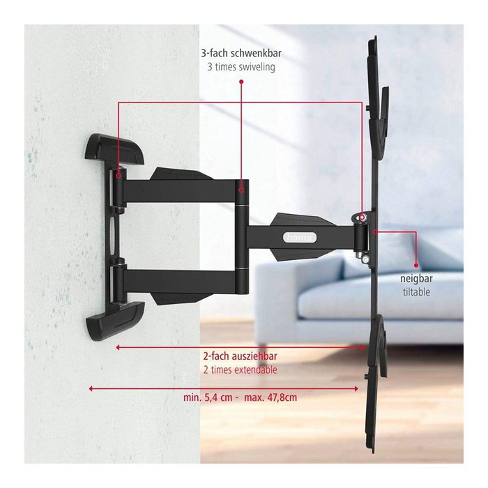 Hama Soporte Mural de Doble Brazo Articulado para TV de 37 a 75 Pulgadas