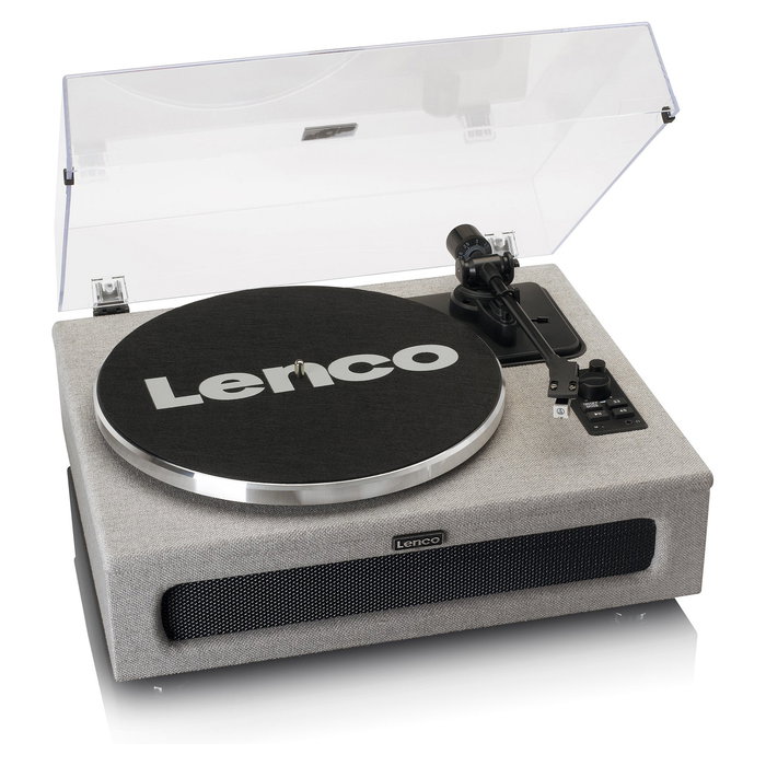 Lenco LS-440GY Tocadiscos de Tracción por Correa Automático Gris, 4 Altavoces, Bluetooth 5.0, Plato de Aluminio 33/45 RPM, Control de Tono y Botones, 40W RMS