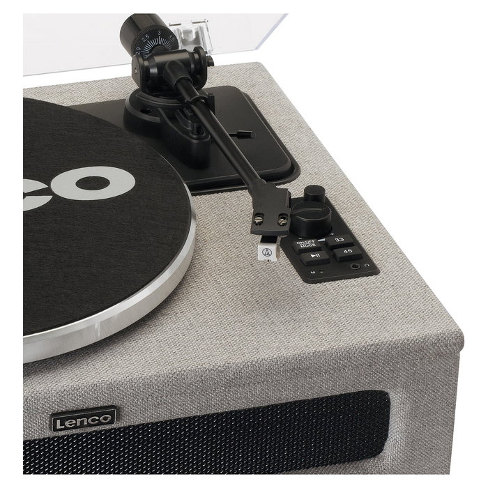 Lenco LS-440GY Tocadiscos de Tracción por Correa Automático Gris, 4 Altavoces, Bluetooth 5.0, Plato de Aluminio 33/45 RPM, Control de Tono y Botones, 40W RMS