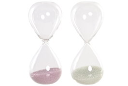 DKD Home Decor Reloj de Arena Cristal Perla Rosa y Blanco Surtido de 2
