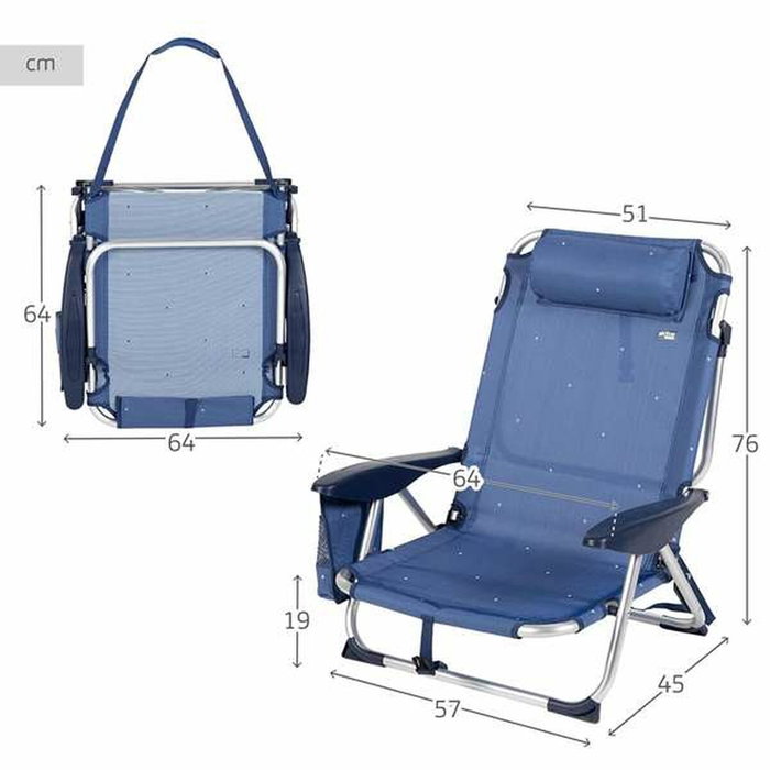 Silla de Playa Aktive Azul oscuro 51 x 45 x 76 cm Playa Silla de Playa Aktive Azul oscuro 51 x 45 x 76 cm Playa