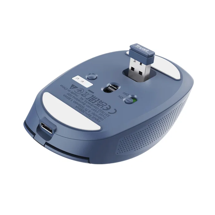Trust Ozaa Ratón Inalámbrico Compacto para Oficina - Bluetooth y RF 2.4GHz - Óptico 3200 DPI - 6 Botones Silenciosos - Batería Recargable - Azul