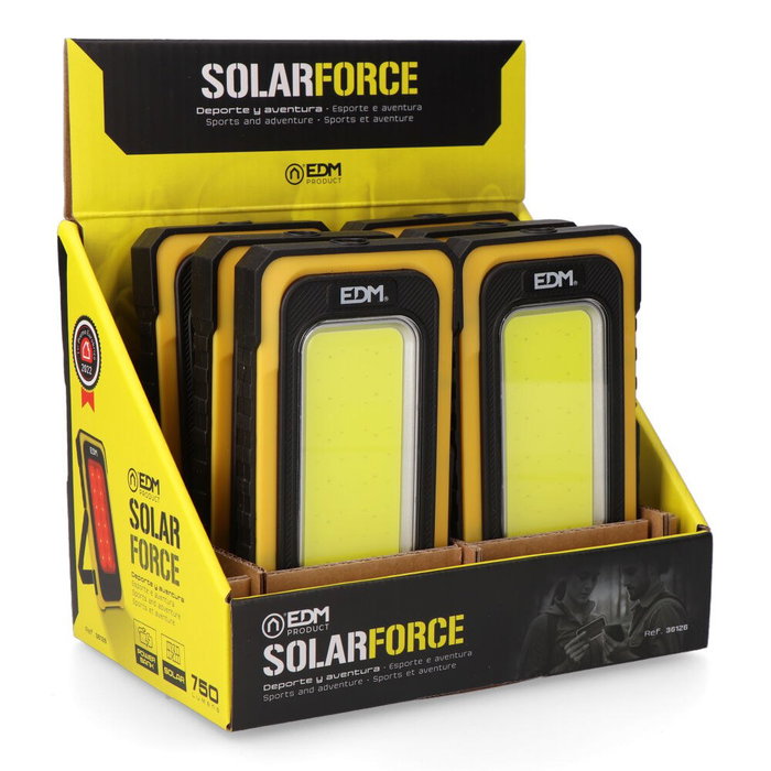 Edm Linterna Solar Force LED COB Recargable USB Panel Solar Imán Gancho 10W 750lm Edm Linterna Solar Force LED COB Recargable USB Panel Solar Imán Gancho 10W 750lm