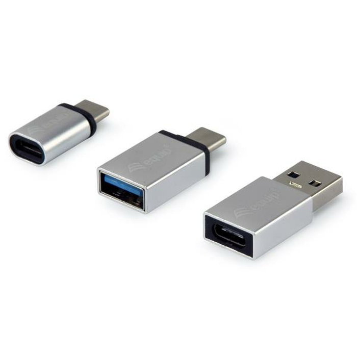 Equip Paquete de 3 Adaptadores OTG USB-C, USB-A y Micro-USB en Plata