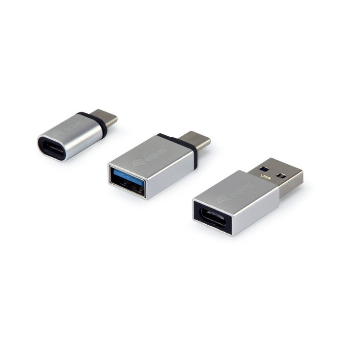 Equip Paquete de 3 Adaptadores OTG USB-C, USB-A y Micro-USB en Plata