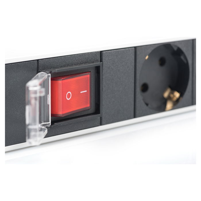 Digitus Regleta de enchufes 7 tomas con interruptor, perfil de aluminio, cable de 2m, color negro