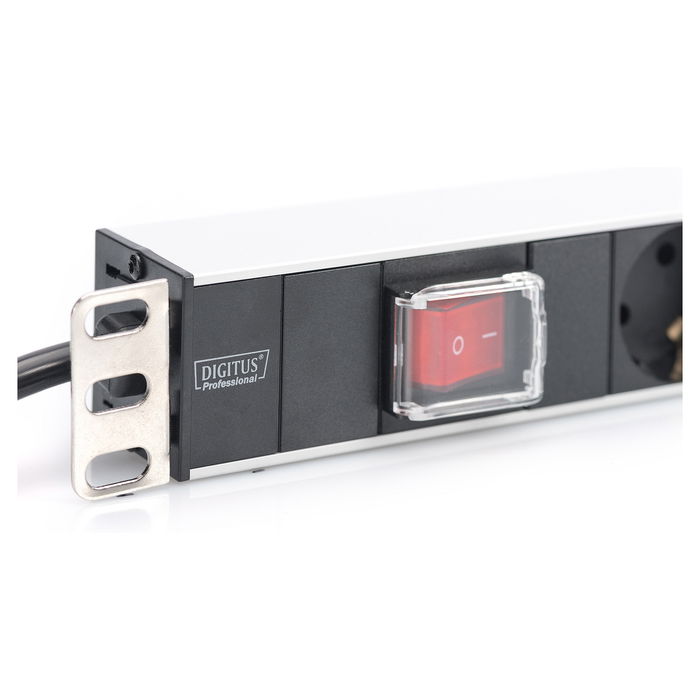 Digitus Regleta de enchufes 7 tomas con interruptor, perfil de aluminio, cable de 2m, color negro