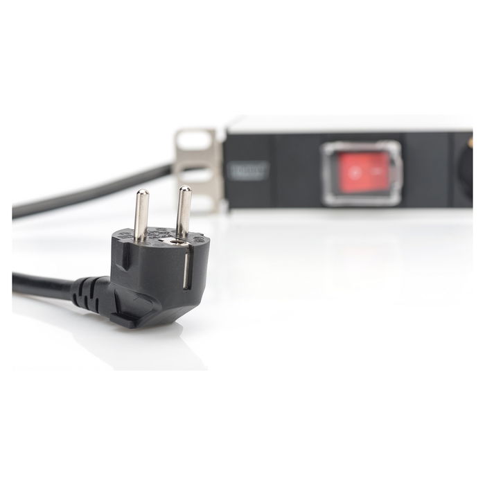 Digitus Regleta de enchufes 7 tomas con interruptor, perfil de aluminio, cable de 2m, color negro