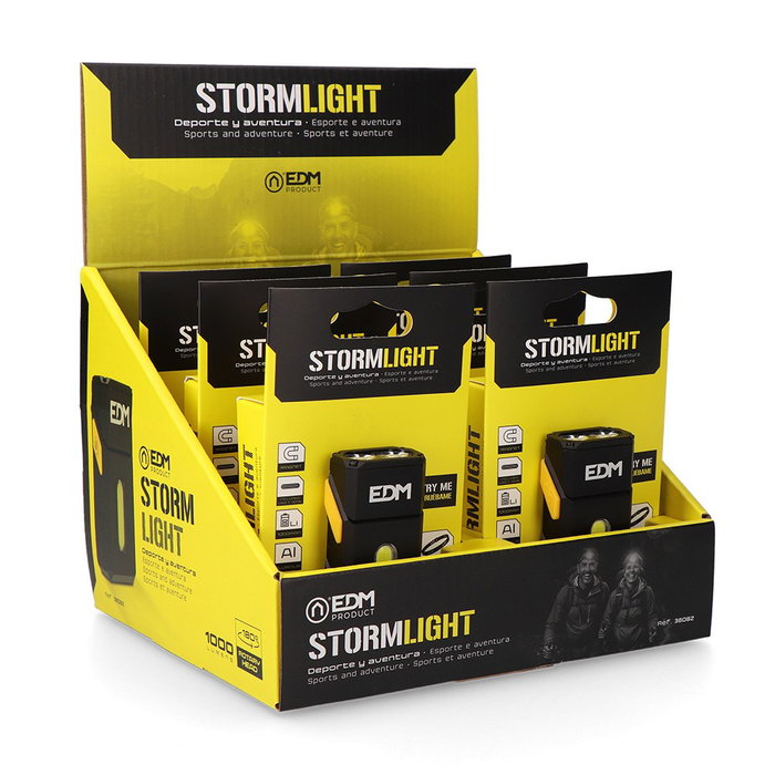 EDM Stormlight - Mini Linterna LED Recargable USB-C, 1000 Lúmenes, Cabezal Giratorio 180°, con Clip e Imán