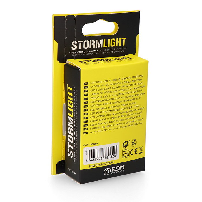 EDM Stormlight - Mini Linterna LED Recargable USB-C, 1000 Lúmenes, Cabezal Giratorio 180°, con Clip e Imán
