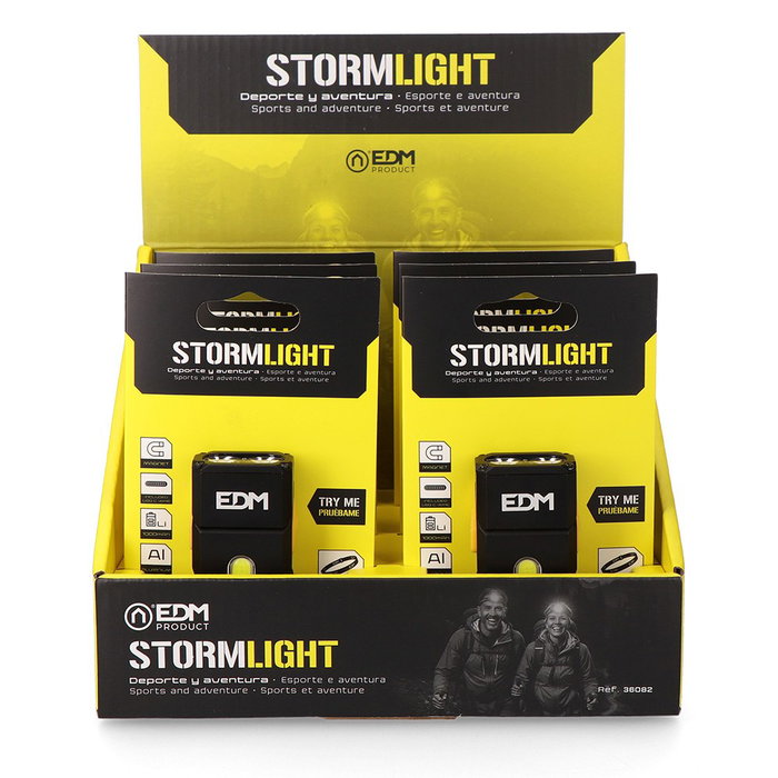 EDM Stormlight - Mini Linterna LED Recargable USB-C, 1000 Lúmenes, Cabezal Giratorio 180°, con Clip e Imán