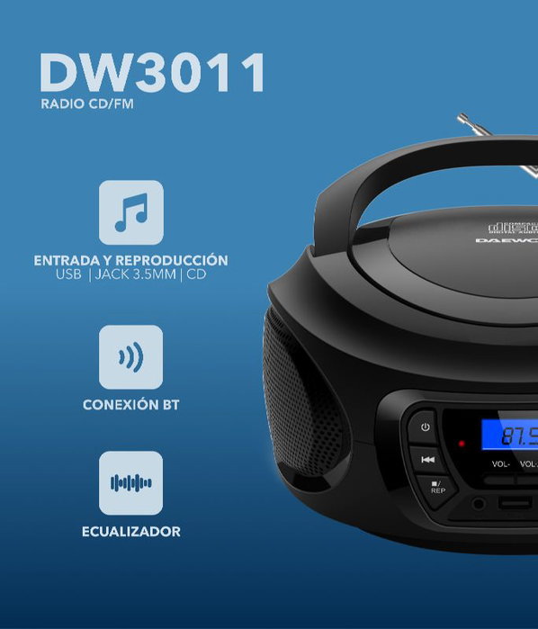 Daewoo DW3011 Radio CD Bluetooth USB Negro Daewoo DW3011 Radio CD Bluetooth USB Negro