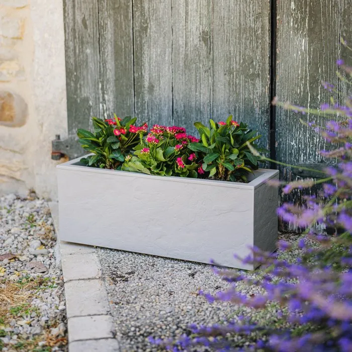 EDA Volcania Up - Jardinera de balcón 25L, acabado piedra beige caliza, para interior/exterior, 59 x 19.5 x 22.8 cm