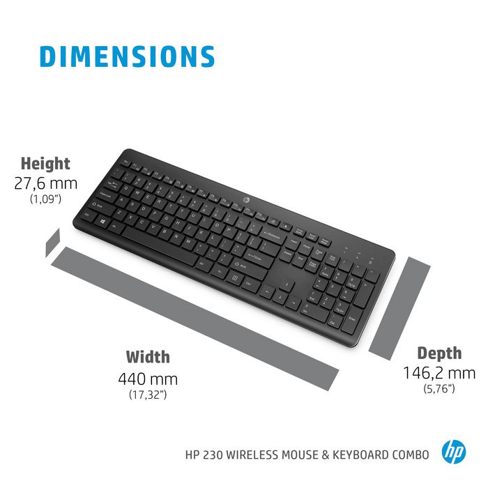HP Combo Ratón y Teclado Inalámbrico 230 - Italiano, Diseñado para el Confort y el Silencio