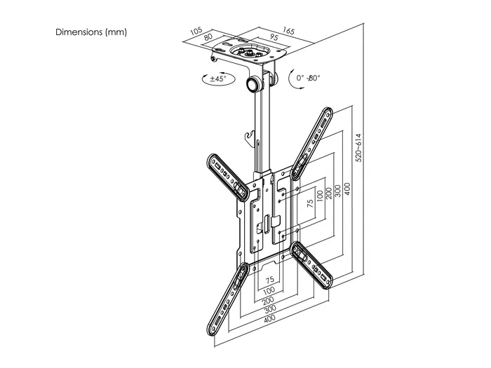 Equip Soporte de techo para pantalla 23-55 pulgadas, 20kg, VESA 400x400, plegable y ajustable Equip Soporte de techo para pantalla 23-55 pulgadas, 20kg, VESA 400x400, plegable y ajustable