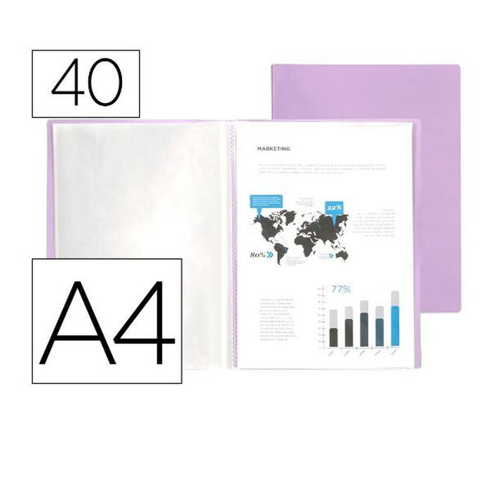 Liderpapel Carpeta Escaparate con 40 Fundas DIN A4 Lavanda Opaco