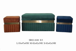 DKD Home Decor Set de 3 Descalzadoras de Terciopelo Verde, Naranja, Azul y Dorado