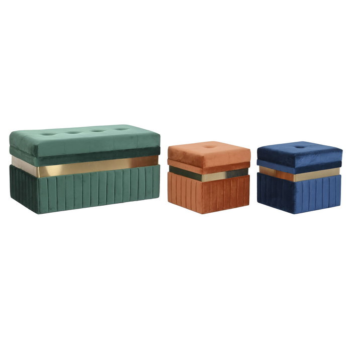 DKD Home Decor Set de 3 Descalzadoras de Terciopelo Verde, Naranja, Azul y Dorado DKD Home Decor Set de 3 Descalzadoras de Terciopelo Verde, Naranja, Azul y Dorado