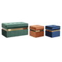 DKD Home Decor Set de 3 Descalzadoras de Terciopelo Verde, Naranja, Azul y Dorado