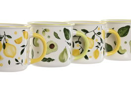 DKD Home Decor Taza Mediterraneo Verde Amarillo Porcelana 370ml (12 Unidades) Apta Microondas y Lavavajillas 12.5x9.5x8.5 cm