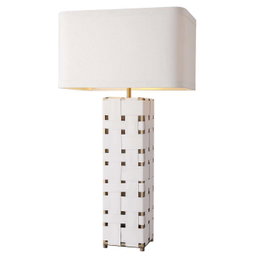 DKD Home Decor Lámpara de Sobremesa Cuero y Lino Trenzado