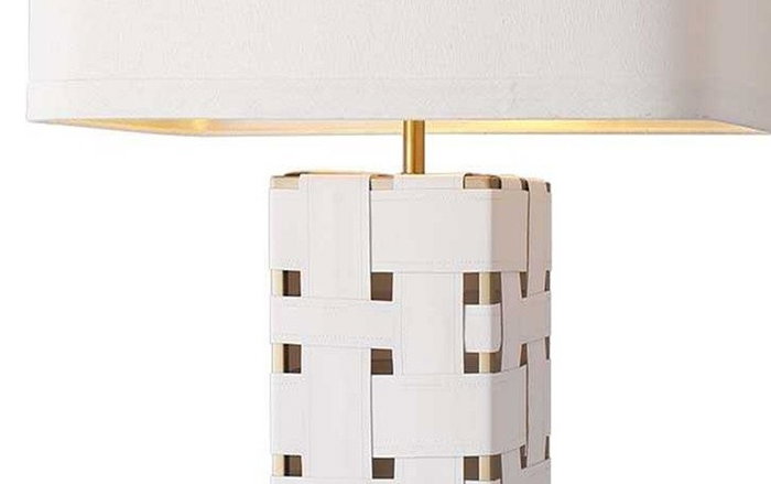 DKD Home Decor Lámpara de Sobremesa Cuero y Lino Trenzado