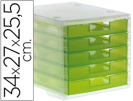 Archivo 2000 Fichero Cajones Sobremesa 340x270x260 mm Apilables 5 Cajones Verde Kiwi Translucido