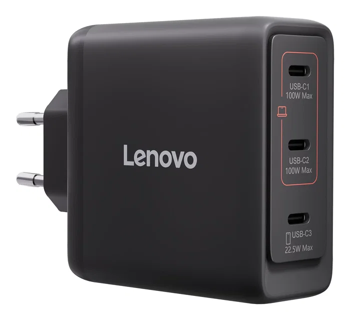 Lenovo Cargador GaN de 100 W con 3 puertos USB-C Negro, G0A6100BEU Lenovo Cargador GaN de 100 W con 3 puertos USB-C Negro, G0A6100BEU
