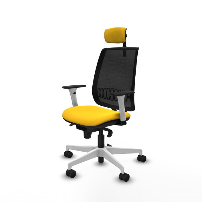 PIQUERAS Y CRESPO Alares Silla de Oficina con Mecanismo Sincro, Malla Negra y Asiento Amarillo
