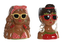 DKD Home Decor Macetero de Gres Multicolor Chica con Diseños de Gafas y Pendientes