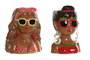 DKD Home Decor Macetero de Gres Multicolor Chica con Diseños de Gafas y Pendientes