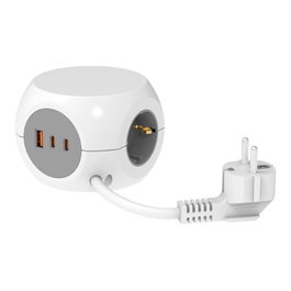 Simon Base múltiple combiball con 3 tomas schuko, 1 USB-A y 2 USB-C, 30 W, blanca
