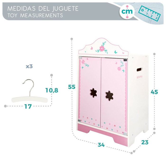 WOOMAX Armario de muñecas de madera con perchas