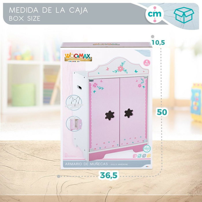 WOOMAX Armario de muñecas de madera con perchas