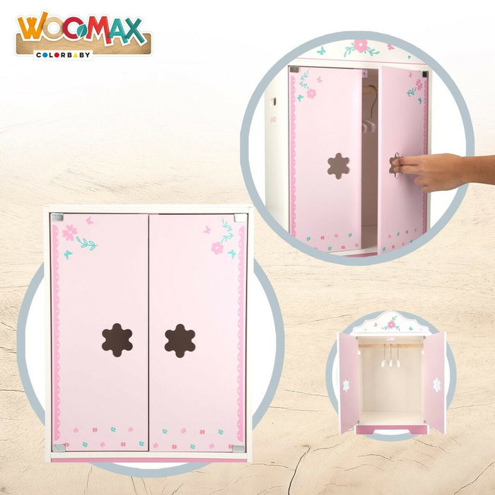 WOOMAX Armario de muñecas de madera con perchas
